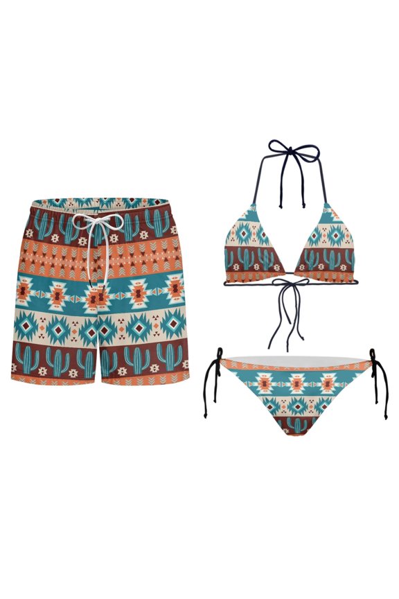 Hawaiian Matching Swimsuits for Couples Womens Cactus Geometric Print Bikini Sets Push Up Sexy 2 Piece Swimsuit Couples Matching Bathing Suits for Family Swimwear