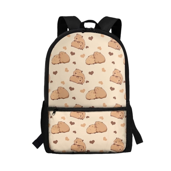 Uourmeti Heart-Shaped Capybara Pattern Durable Backpack for School Travel, Smooth Zippers Roomy Storage School Backpack Fashion Fashion Backpack