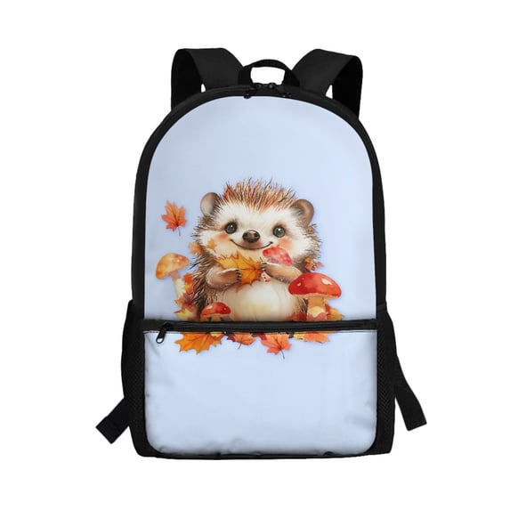 Uourmeti Hedgehog Autumn Mushroom Print Backpack, Adjustable Pressure Relief Shoulder Straps School Backpack 17 Inch Durable Student Bookbag for Work
