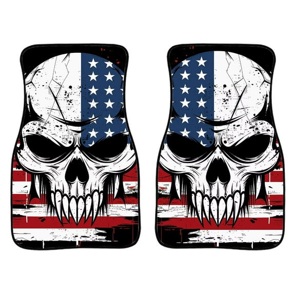 Uourmeti Horror Skull American Flag Car Floor Mats Front Anti-Slip Foot Mat All Weather Universal Fit for Auto Cars Sedan SUV Automotive Interior