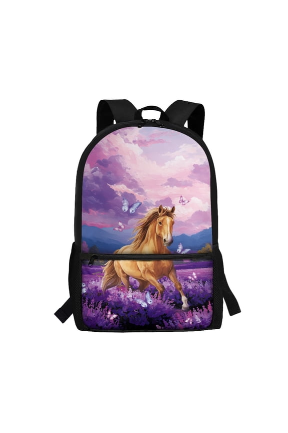 Horse Butterfly Design Smooth Zipper Daypack, 17 Inch Adjustable Padded Straps Backpack Large Capacity School Backpack for Adults