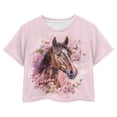 thumbnail image 1 of Uourmeti Horse Kids Short T-Shirt Girls Summer Crop Top Cherry Blossom Casual Loose Sports Pullover Lightweight Soft Crew Neck Short Sleeve, 1 of 5