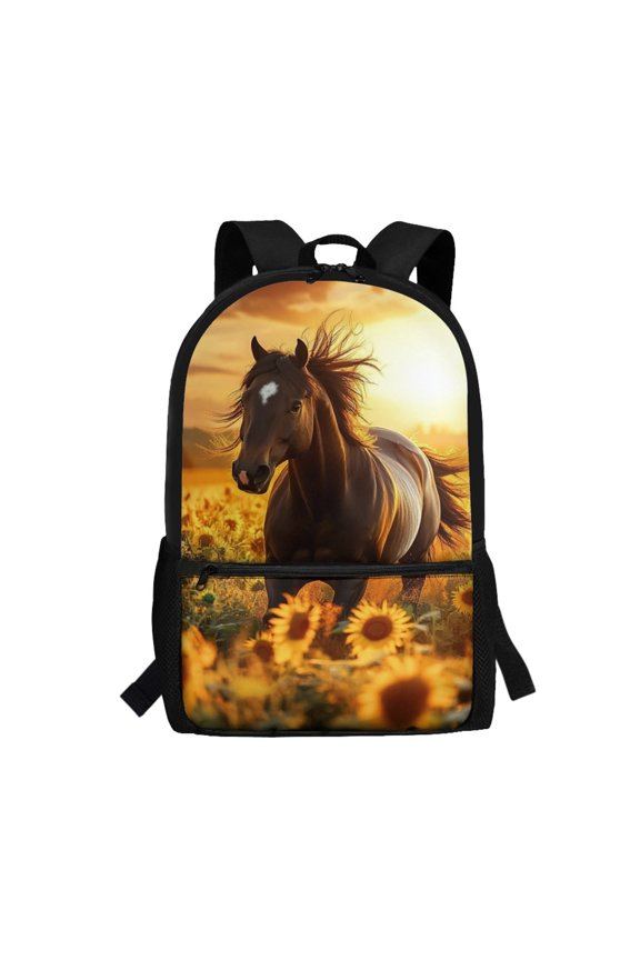 Horse Sunflower Field Design Trendy Backpack for School Work, Stylish Spacious Storage School Backpack Durable Student Bookbag