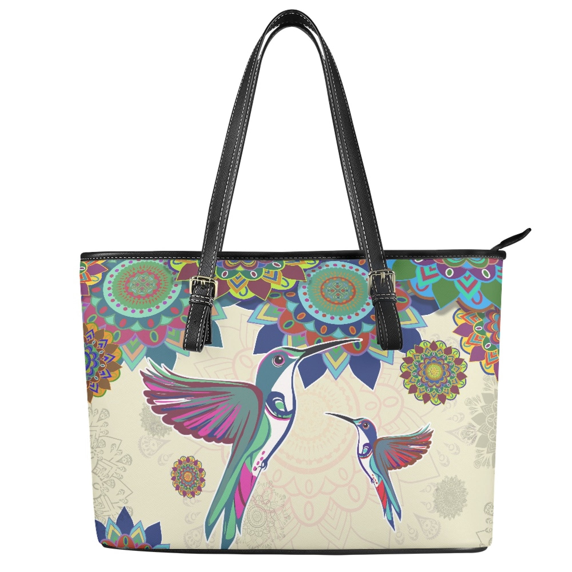 Uourmeti Hummingbird Pattern Practicality Tote Bag, PU Leather Curved ...