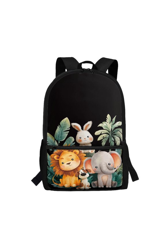 Jungle Animals Pattern Spacious Compartment Backpack for School Travel, Large Storage Smooth Zippers School Backpack Roomy Interior Polyester Backpack