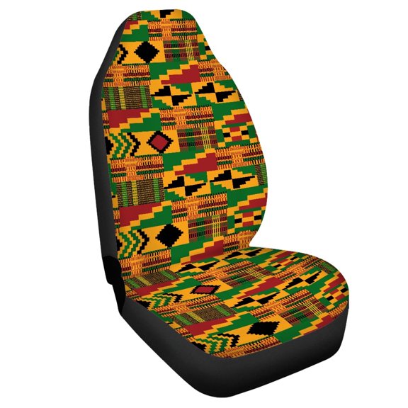 Uourmeti Kente Style Geometric Pattern Auto Seat Cover 1 pcs Front Car Seat Cover Precise Dense Stitching Anti-Fade Suitable for Vans Vehicle
