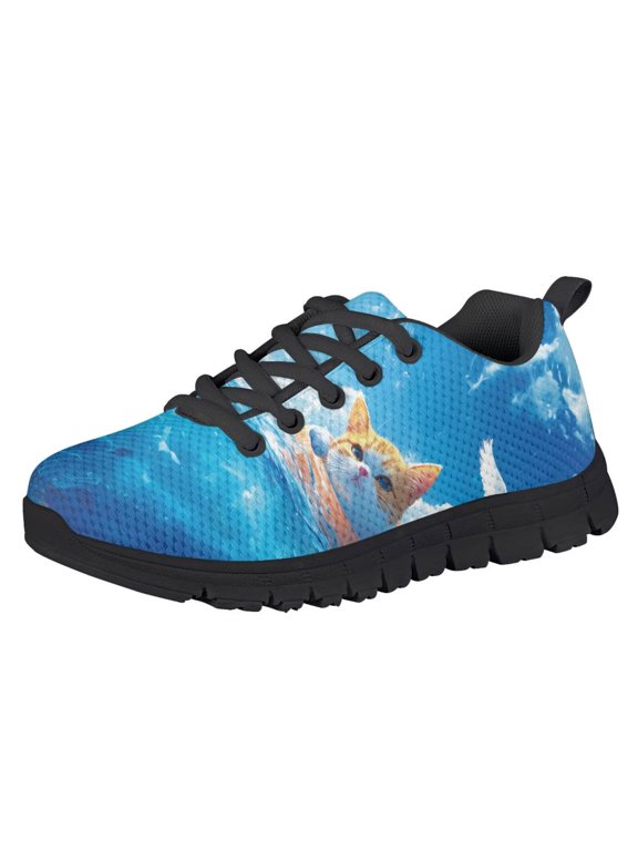 Kids Breathable Sneakers Ocean Cat Print Shoes for Boys Girls Mesh Lightweight Easy Walk Casual Sport Strap Athletic Running Shoes 13