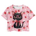 thumbnail image 1 of Uourmeti Kids Cat Short Sleeve Top for Girls 10-12 Cute Short Crop Tops Strawberry Casual Loose Crewneck Pullover Lightweight Soft Sports T-Shirt, 1 of 6