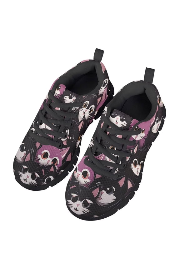 Kids Cats Sneakers Girls Boys Lightweight Sneakers Casual Slip on Knitted Mesh Sports Athletic Shoes for Cat’s Lover