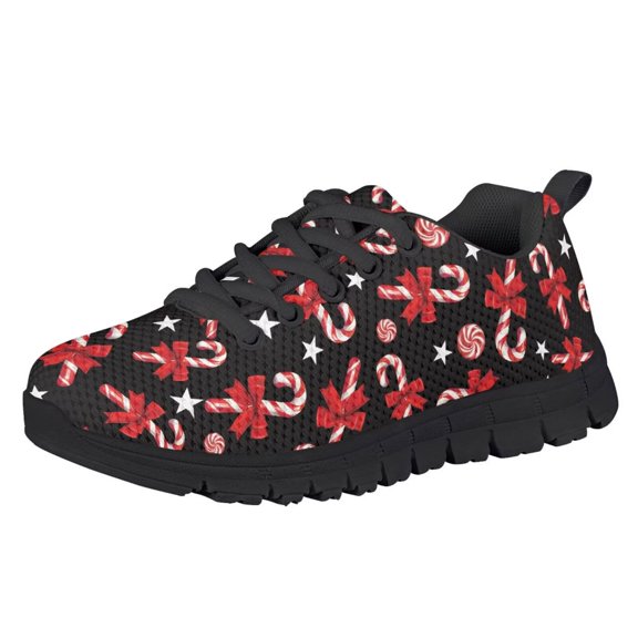 Uourmeti Kids Christmas Shoes for Boys Girls Candy Cane Running Tennis Shoes Size 1 Lightweight Causal Lace up Gym Outdoor Sneakers Back to School Shoe