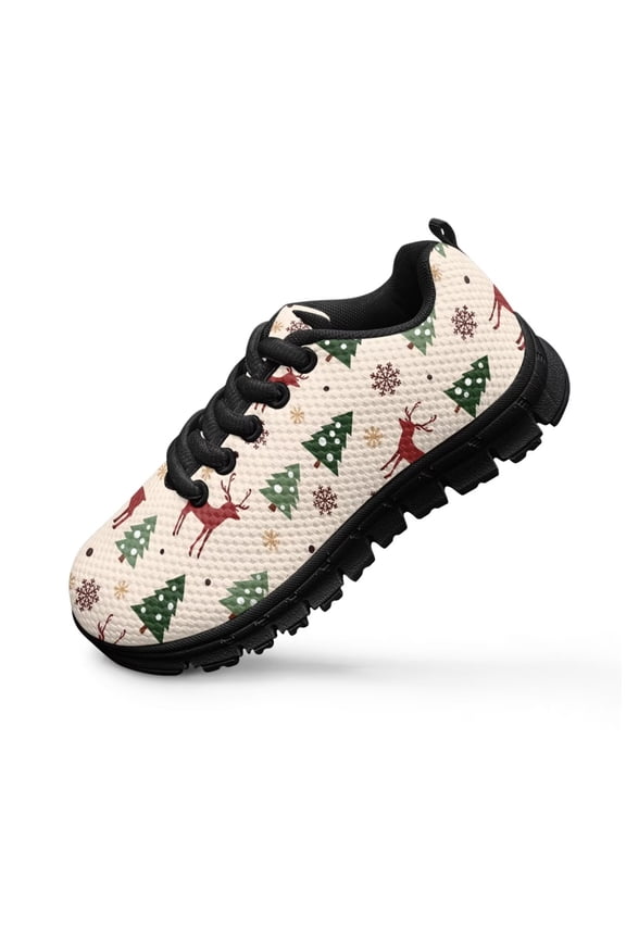 Kids Christmas Shoes Size 11.5 Boys Girls Sneakers Deer Tree Print Knitted Mesh Sports Fitness Shoes Lightweight Slip on Running Walking Casual Shoes