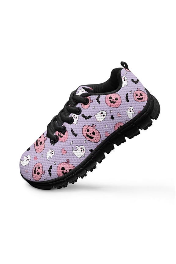 Kids Halloween Shoes for Boys Size 3 Cartoon Ghost Pumpkin Bat Sneakers for Girls Lightweight Mesh Athletic Sports Running Tennis Shoe
