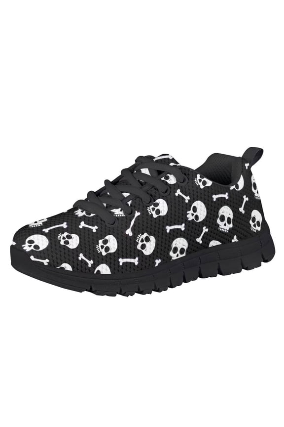 Kids Halloween Sneakers Size 2.5 Boys Girls White Skull Bones Shoes Non Slip Knitted Mesh Tennis Running Shoes Lightweight Anti-Slip EVA Sole