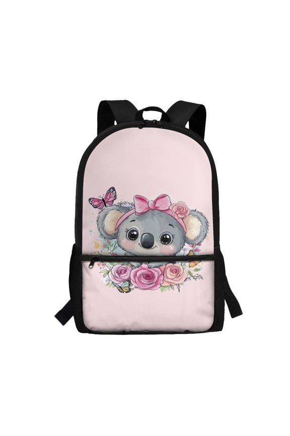 Koala Polyester Backpack, 17 Inch Zippered School Backpack Adjustable Padded Straps Student Bookbag for Adults