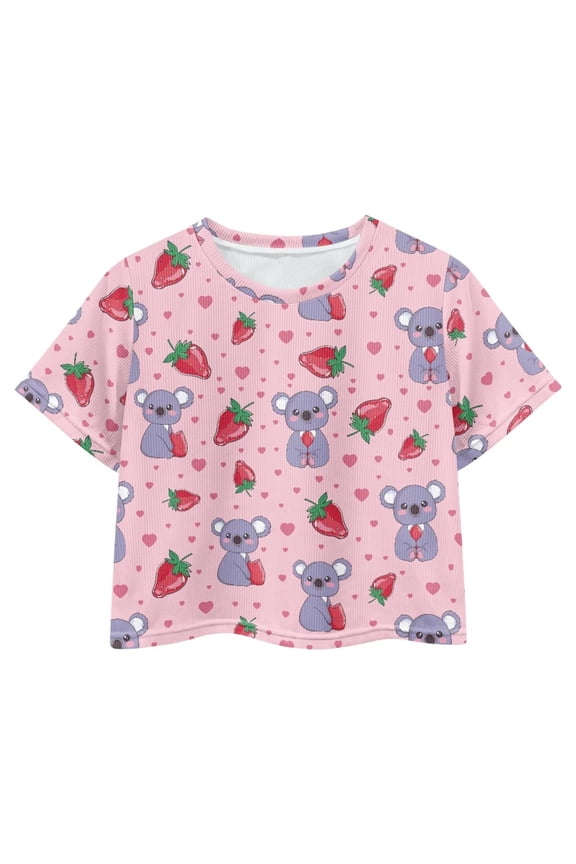 Koala Sports T- Shirt Kids Summer Cute Short Crewneck Pullover Strawberries Casual Short Sleeve Crop Top for Girls 7-8Y