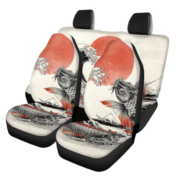 Uourmeti Koi Fish Wave Print Car Seat Covers Breathable Car Seat Covers Full Set, Easy to Install Compatible with most Cars Most Sedans