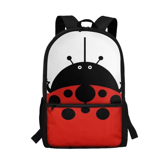 Uourmeti Ladybug Cartoon Print Backpack, Smooth Zipper School Backpack 17 Inch Big Capacity Student Bookbag for Travel Daily Use