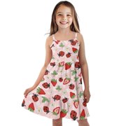 Uourmeti Ladybug Strawberry Dress for Girls Cute Sleeveless Swing Dress Causal Soft A-Line Swing Dresses for Kids Ladybug Cosplay Sundress