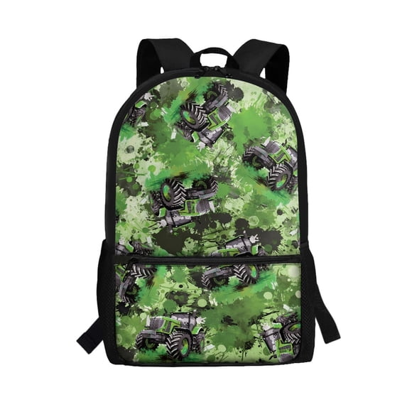 Uourmeti Large Capacity Backpack for Outdoor Travel, 17 Inch Soft School Backpack, Green Tractor Paint Pattern