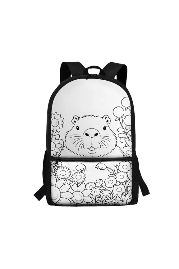 Large Capacity Backpack for School Travel, 17 Inch Wear Resistant School Backpack, Capybara Flower Print