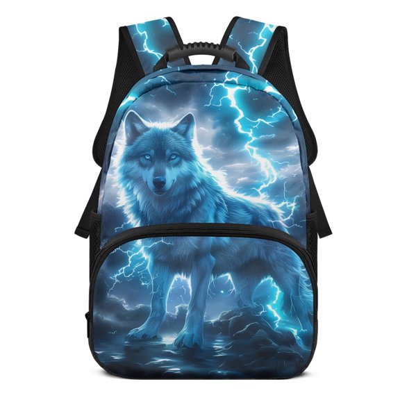 Uourmeti Large Capacity Bookbag for Travel Daily, Polyester Fabric Lightweight Book Bag, Wolf Lightning Design