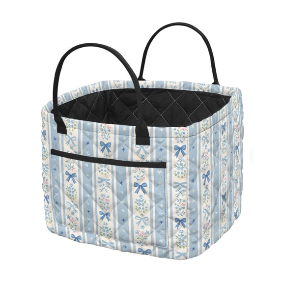 Uourmeti Large Capacity Quilted Soft Storage Basket for Towels, Monogram Floral Bow Polyester Waterproof Quilted Storage Basket for Bedroom Dorm