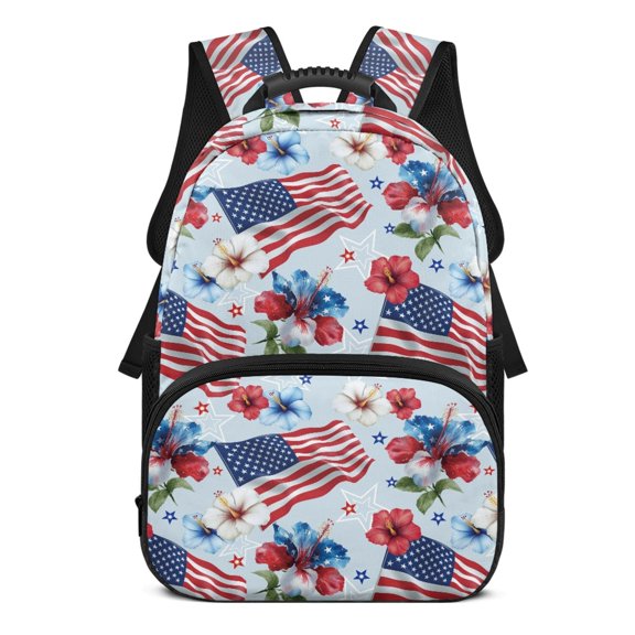 Uourmeti Large Capacity School Backpack for Travel Daypack, Polyester Fashion Travel Backpacks, USA Flag Hibiscus Print