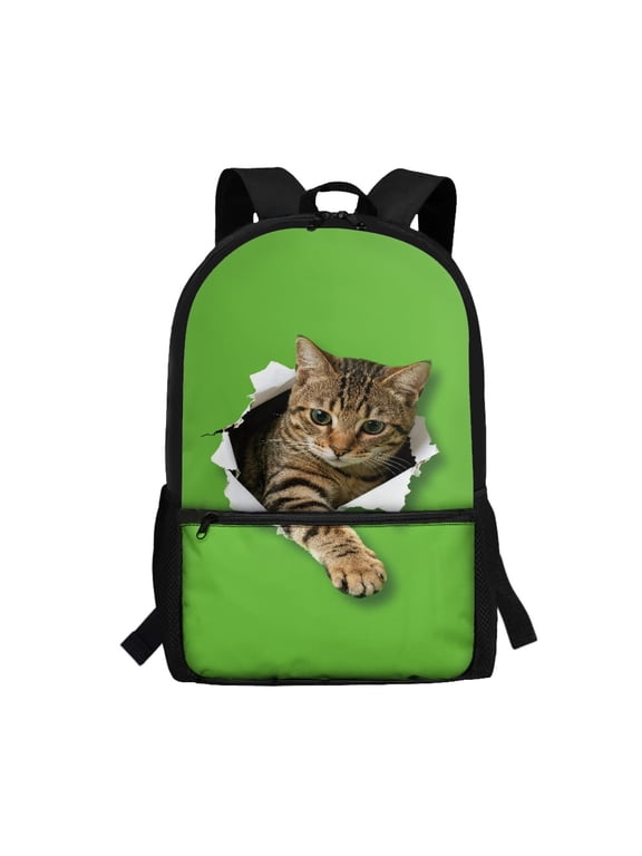 Large Capacity School Backpack for Travel Work, 17 Inch Comfort Straps Bookbag, Cat Print Pattern