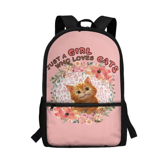 Uourmeti Large Storage Backpack for School Shopping, 17 Inch Smooth Zipper School Travel Bag, Cat Lover Floral Wreath