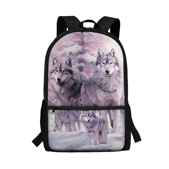 Uourmeti Large Storage Backpack for Shopping Travel, 17 Inch Lightweight School Backpack, Wolf Pack Winter