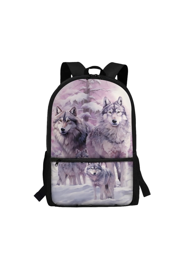 Large Storage Backpack for Shopping Travel, 17 Inch Lightweight School Backpack, Wolf Pack Winter