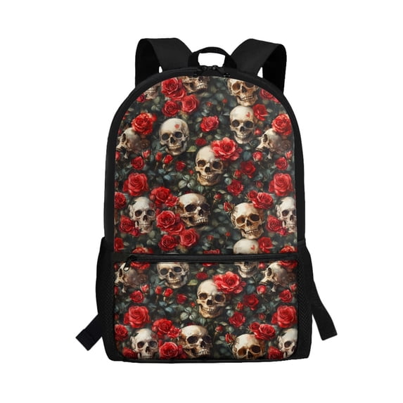 Uourmeti Large Storage Space 17 Inch Backpack for Travel Work, Spacious Compartment Non Fade Multiple Pockets School Backpack, Skull Roses Pattern