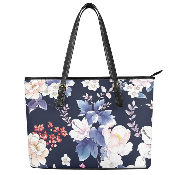 Uourmeti Leather Handbag with Lightweight Large Capacity Saddle Handbag for Shopping, Flower Top Handle Satchel Purse