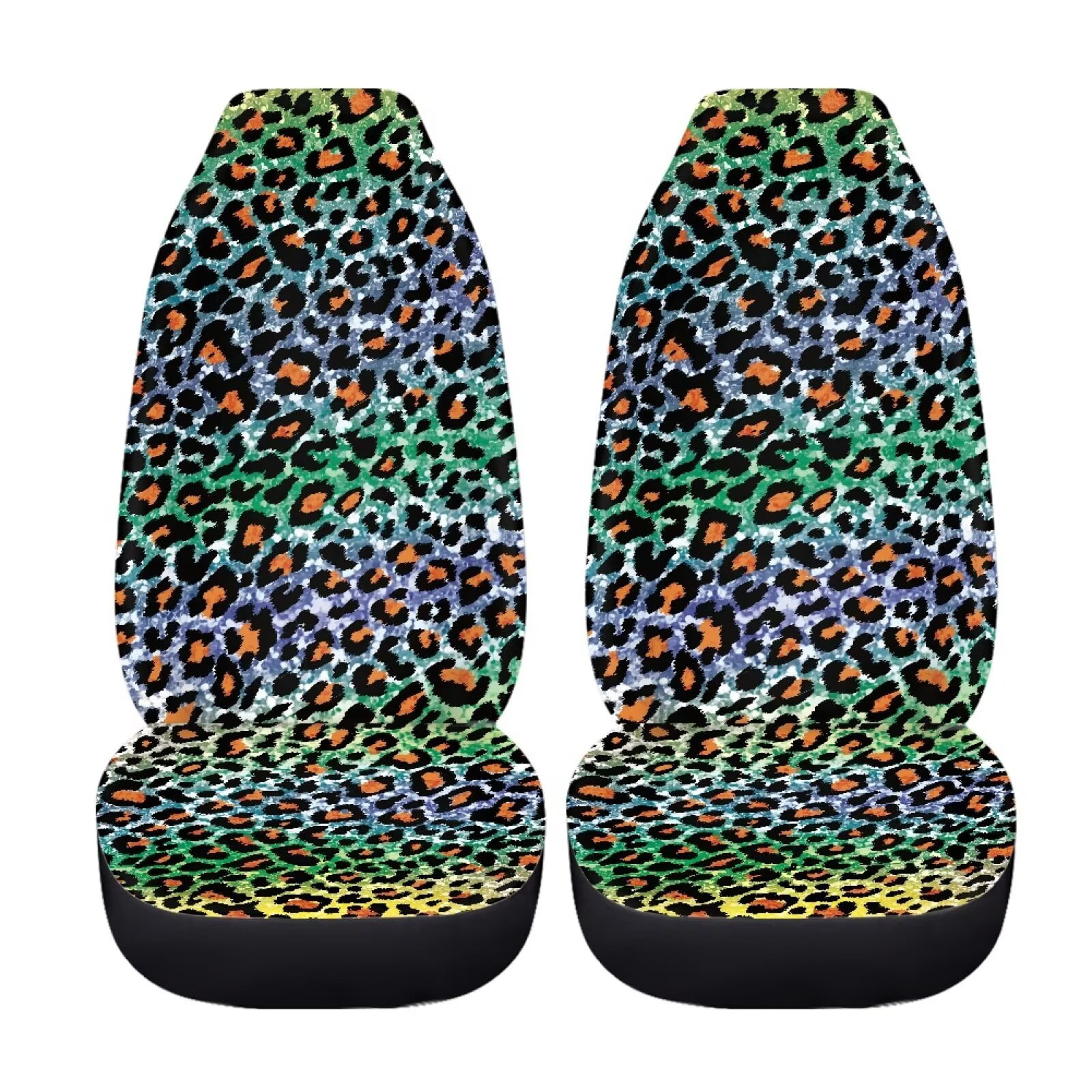 Uourmeti Leopard Car Accessories for Women Interior Cute Set Rainbow Cheetah Pattern Front Car Seat Covers Universal Auto Cushion Protector for Trucks Suv Vans(2 Pack)