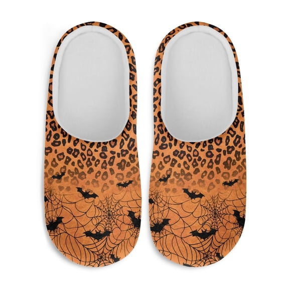 Uourmeti Leopard Print Bat Spider Web Cotton Slippers Soft Plush Warm Cozy Comfy Washable Comfortable Cute Trendy Retro Casual Home Gifts Slippers