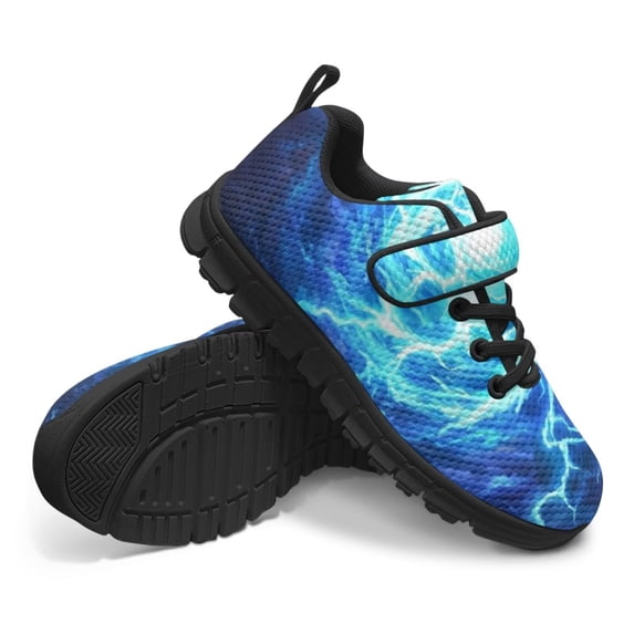 Uourmeti Lightning Shoes for Boys Size 1.5 Big Kid Athletic Casual Shoes Chool Print Breathable Lightweight Knitted Mesh Running Shoes Kids School Anti Slip Sneakers with Single Buckle