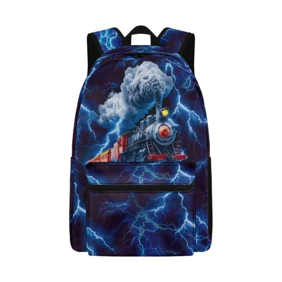 Uourmeti Lightning Steam Train Backpack Polyester Large Capacity Modern Urban Daypack for Girls