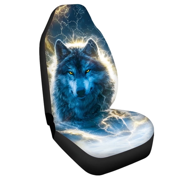 Uourmeti Lightning Wolf Graphic Print Long Lifespan 1 Pieces Set, Front Car Seat Cover Polyester Colorfast Breathable for Sedan Vans Cars