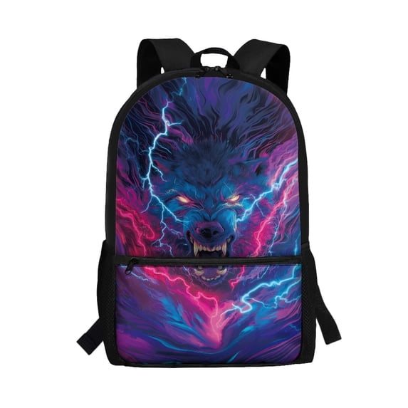 Uourmeti Lightning Wolf Smooth Zipper Backpack, 17 Inch Durable Fabric Everyday Backpack Large Capacity School Backpack for Adults
