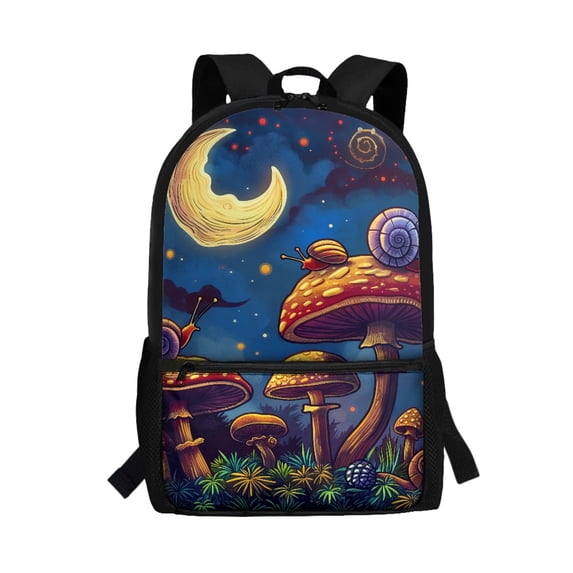 Uourmeti Lightweight 17 Inch Backpack for Camping Work, Stylish Comfort Straps Front Pocket For Small Items School Backpack, Mushroom and Snail Pattern