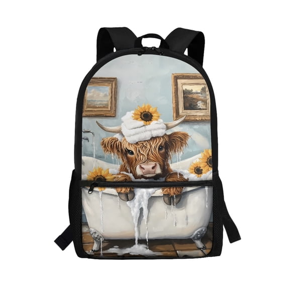 Uourmeti Lightweight 17 Inch Backpack for School Travel, Smooth Zipper Spacious Interior Stylish Student Bookbag, Sunflower Calf Pattern