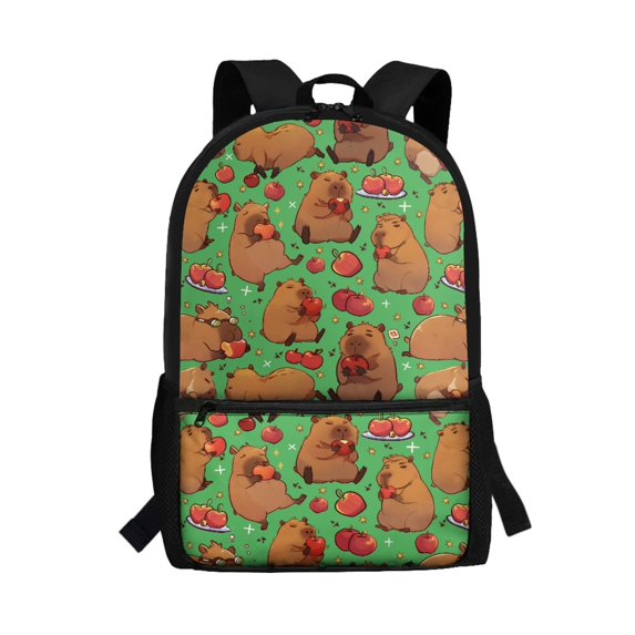 Uourmeti Lightweight 17 Inchs Backpack Travel Bag for School Work, Smooth Zipper Durable Smooth Zipper Adjustable Padded Straps School Backpack, Capybara Apple Pattern