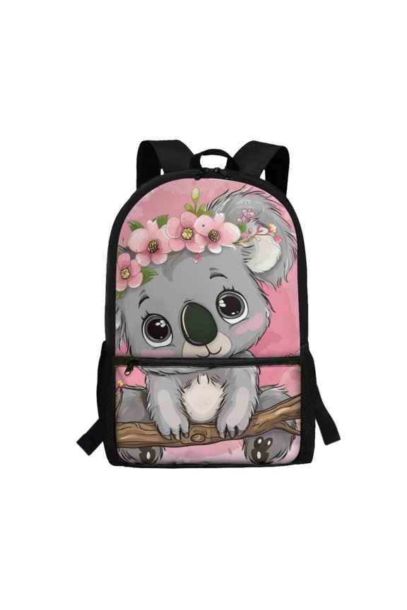 Lightweight Backpack for School Travel, 17 Inch Durable Fabric Polyester Backpack, Koala Flower Pattern