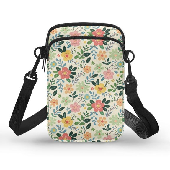 Uourmeti Lightweight Crossbody Bag for Hiking Daily Use, Polyester Casual Mini Money Bag Pouch, Pastel Floral Print