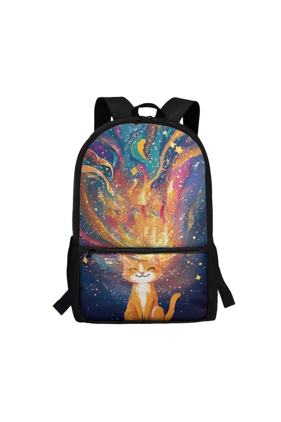 Lightweight Polyester Backpack for School Daily Use, 17 Inchs Not Easy To Fade Daily Backpack, Galaxy Cat Dream
