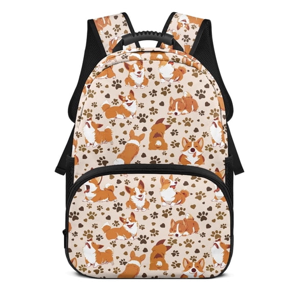 Uourmeti Lightweight School Backpack for Daypack Travel, Polyester Durable Travel Backpacks, Corgi Pattern