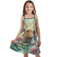 thumbnail image 1 of Uourmeti Little Girls Capybara Dress Lotus Floral Summer Sun Dress Kids Causal A Line Spaghetti Strap Midi Cami Dresses for Spring Capybara Clothes, 1 of 6