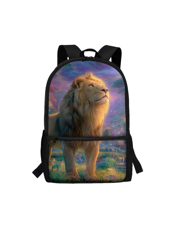 Majestic Lion Theme Backpack for Women, 17 Inch Lightweight Bookbag for School Travel