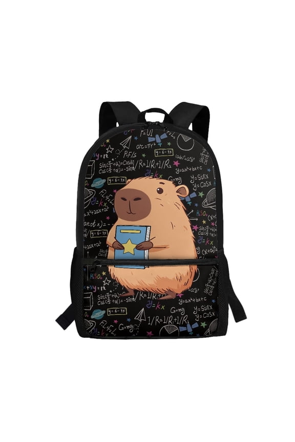 Math Book Capybara Daypack, Large Storage Space School Backpack 17 Inch Personalized Student Bookbag for Tourism Outdoor