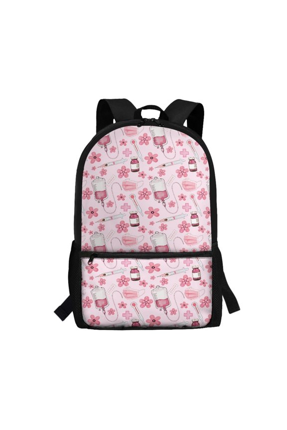 Medical Floral Print Student Bookbag for Adults, 17 Inch Durable Stylish School Backpack for Outdoor Travel